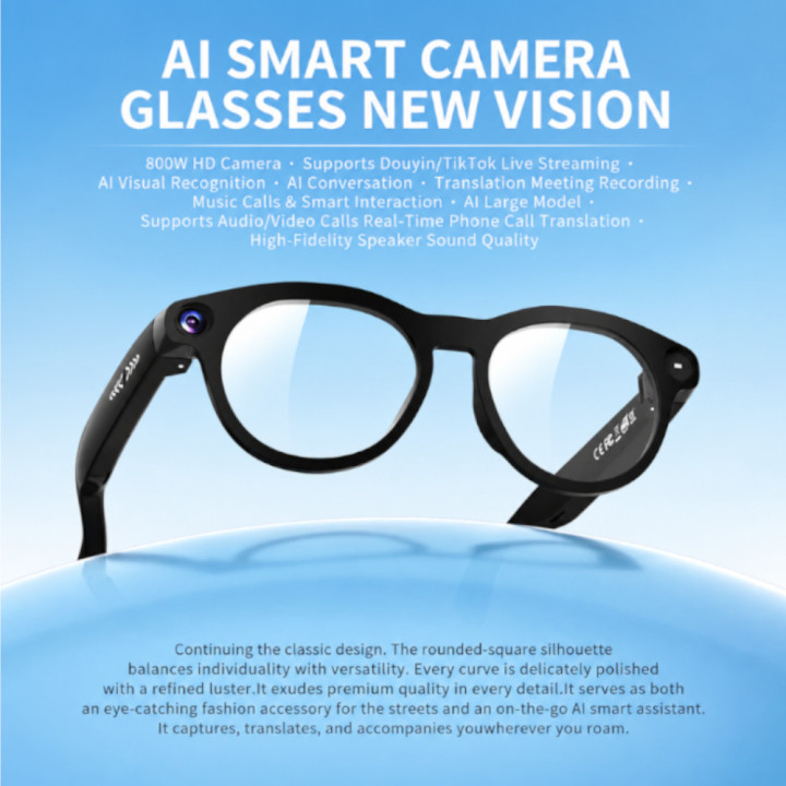 Cyrux CY05 AI Smart Glasses – 8MP Camera, 1080p Video, Photochromatic Lenses & Star Glasses AI – Black
